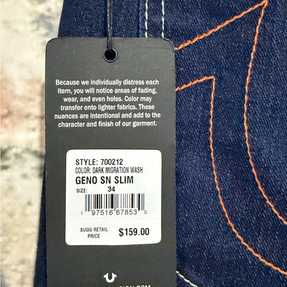 True Religion Dark Blue Jeans with Orange Accents - Picture 2 of 6